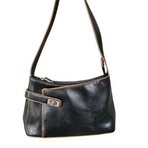 🖤 Vintage-Inspired Faux Leather Shoulder Bag | Small & Chic | Black w/ Tan Trim